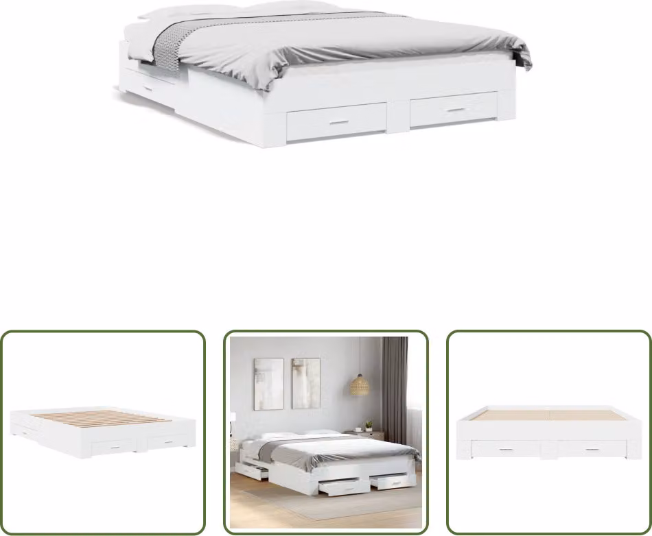 The Living Store Giroletto con cassetti bianco 150x200 cm materiale legno