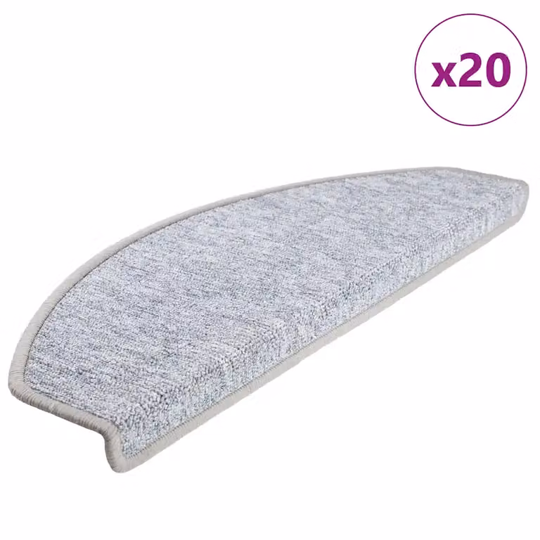 Set di 20 tappetini per scale semicircolari vidaXL, colore grigio chiaro, L: 65 cm, P: 24 cm, H: 3,5 cm, antiscivolo e autoadesivi