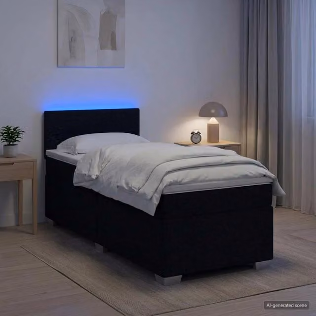 Letto con Box Spring, Materasso Ibrido e Illuminazione LED vidaXL, Nero, L/P: 90 x 200 cm