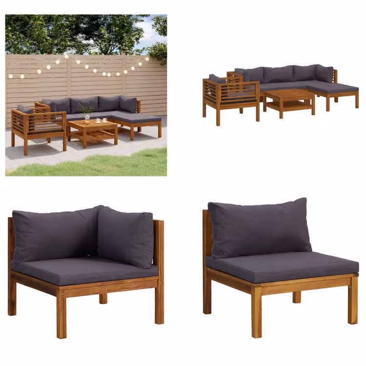 vidaXL set salotto da giardino 6 pezzi con cuscino in legno massiccio di acacia - Set salotto da giardino - Set salotto da giardino - Set divano modulare - Set divano modulare