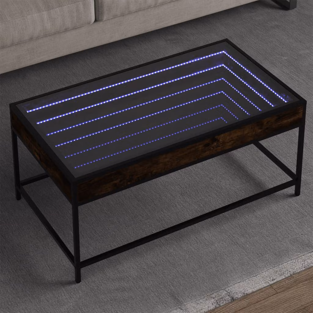 vidaXL Tavolino da Salotto Infinity in Rovere e Vetro con LED, L 90 x P 50 x H 41 cm