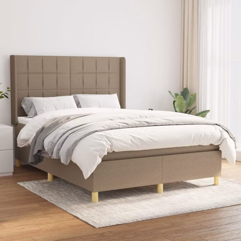The Living Store Letto a molle con materasso Taupe 140x190 cm in tessuto