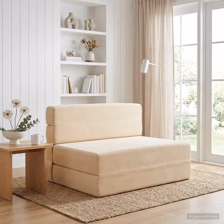 Divano Letto Pieghevole Moderno vidaXL in Tessuto Beige L: 70 cm, P: 72 cm, H: 60 cm