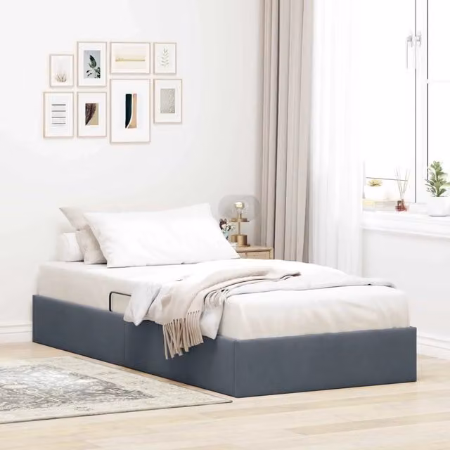 Letto ottomano moderno vidaXL in velluto grigio con contenitore a sollevamento L 90 x P 204 x H 140 cm