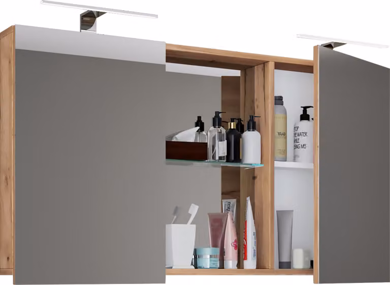 Armadio bagno senza tempo | Dimensioni ca. H. 59 x W. 112 cm D. 12 cm | Due porte con vano portaoggetti | Armadio a specchio - Budasi