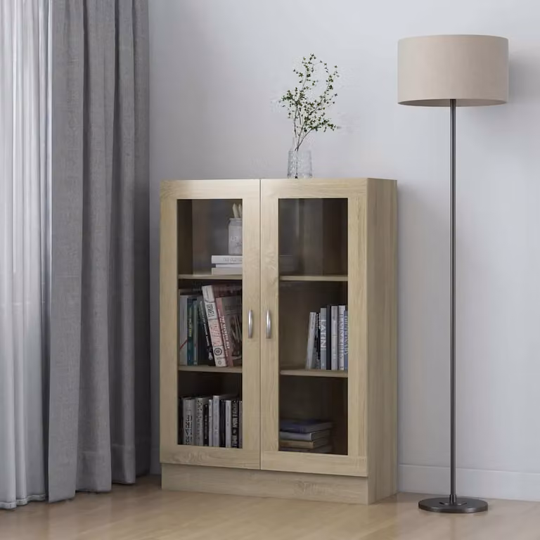 Armadietto Vetrina vidaXL in Rovere Sonoma con Ante in Vetro, L 82,5 cm, P 30,5 cm, H 115 cm