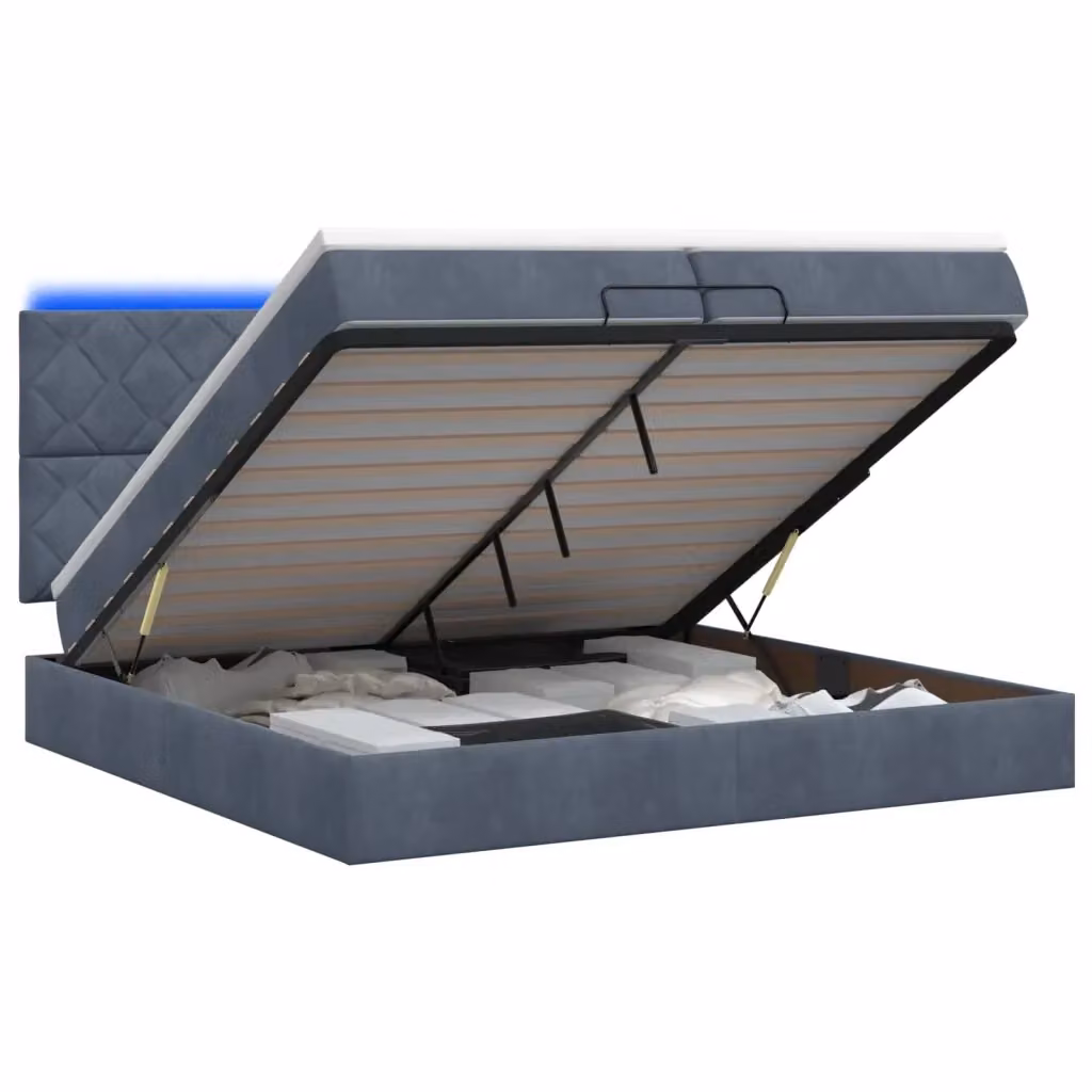 Letto Ottomano Moderno vidaXL con Materasso Ibrido e Illuminazione LED Sotto il Letto, Grigio e Bianco, L/P/H: 200 x 200 x 88 cm – 2