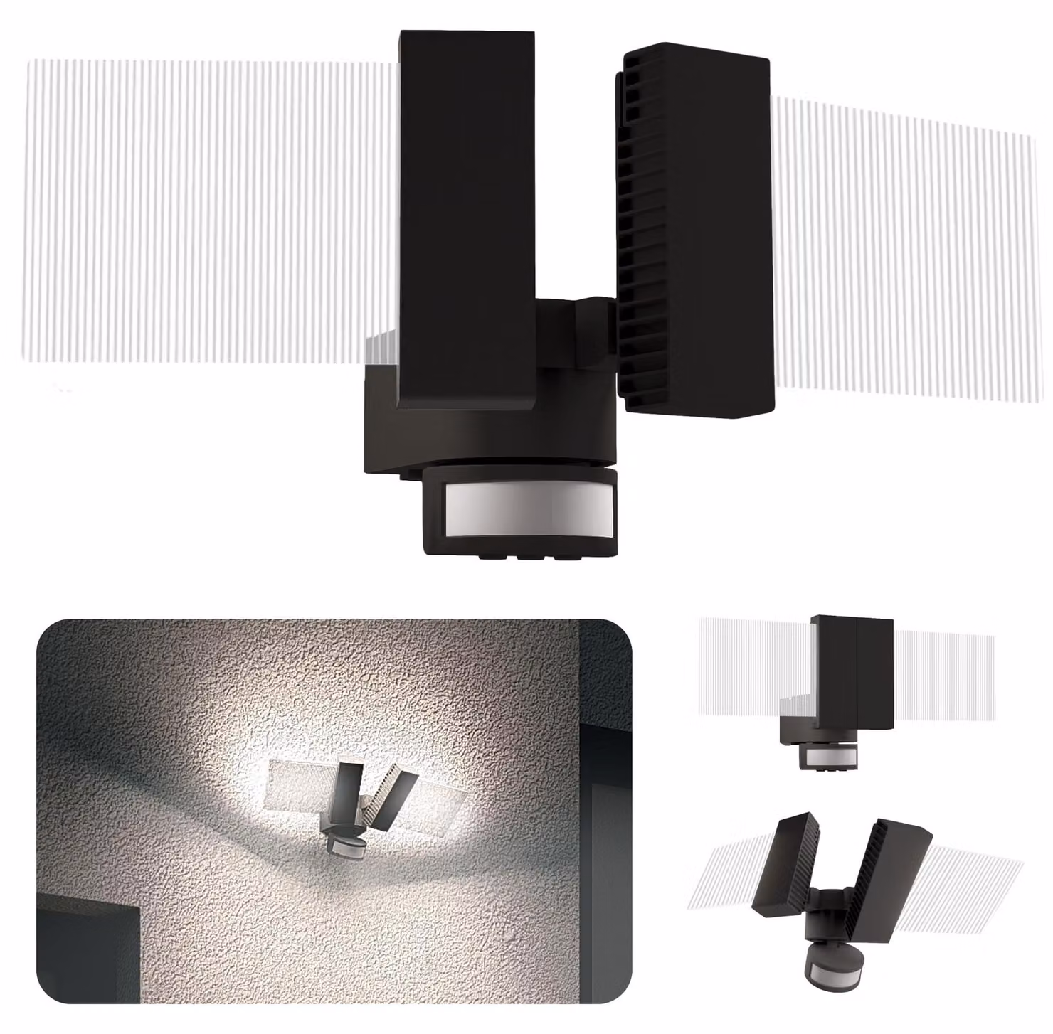 Lampada a LED da parete con 2 faretti orientabili, 3000 lumen, grado di protezione IP54, colore nero