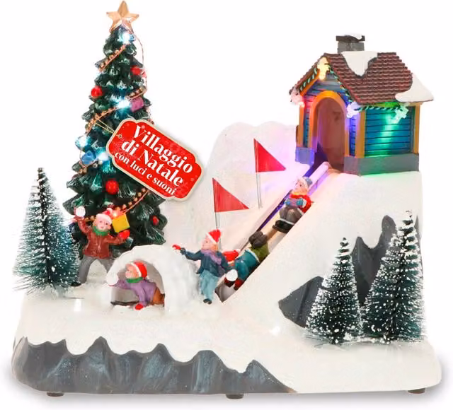 Villaggio di Natale Animato Saint Joy con Luci LED Multicolore, Musica e Pista in Movimento