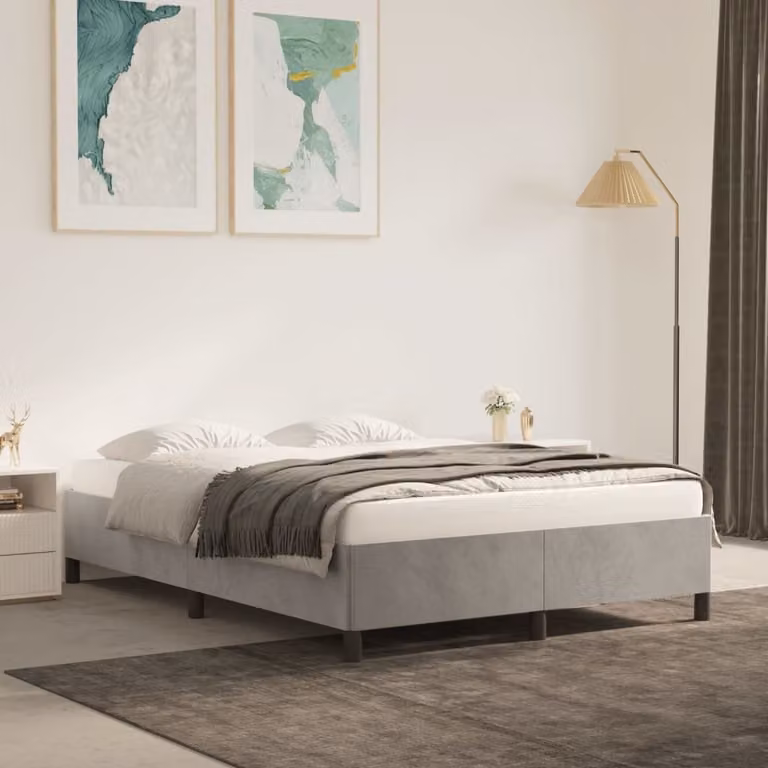 The Living Store Struttura letto grigio chiaro 140x190 cm in velluto