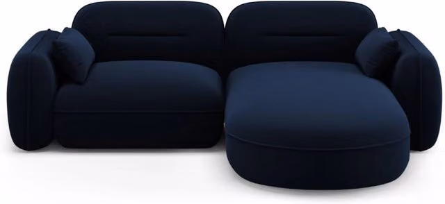 Divano angolare modulare Sydney Cosmopolitan Design, 3 posti in velluto blu, configurazione destra, L 230 x P 165 x H 86 cm