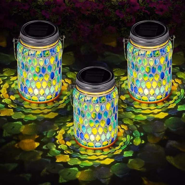 Luci solari a mosaico, lanterne pensili da esterno, lanterne solari