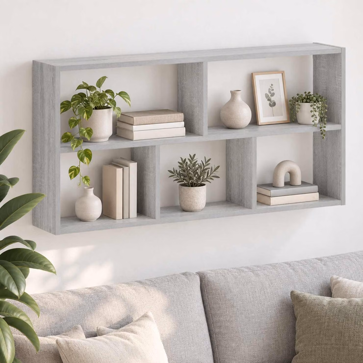 Scaffale da parete moderno vidaXL in legno e MDF grigio L: 102 cm, P: 50 cm, H: 17 cm