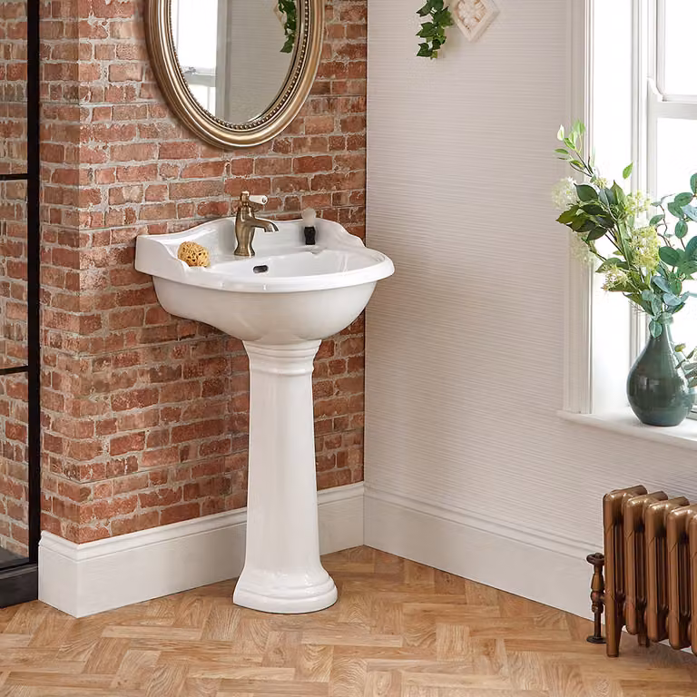 Lavabo Bagno a Colonna Rettangolare in Ceramica Bianca 925x600mm - Ryther