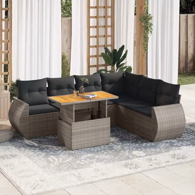 Set Divani da Giardino 7 pz con Cuscini Grigio in Polyrattan 3327273