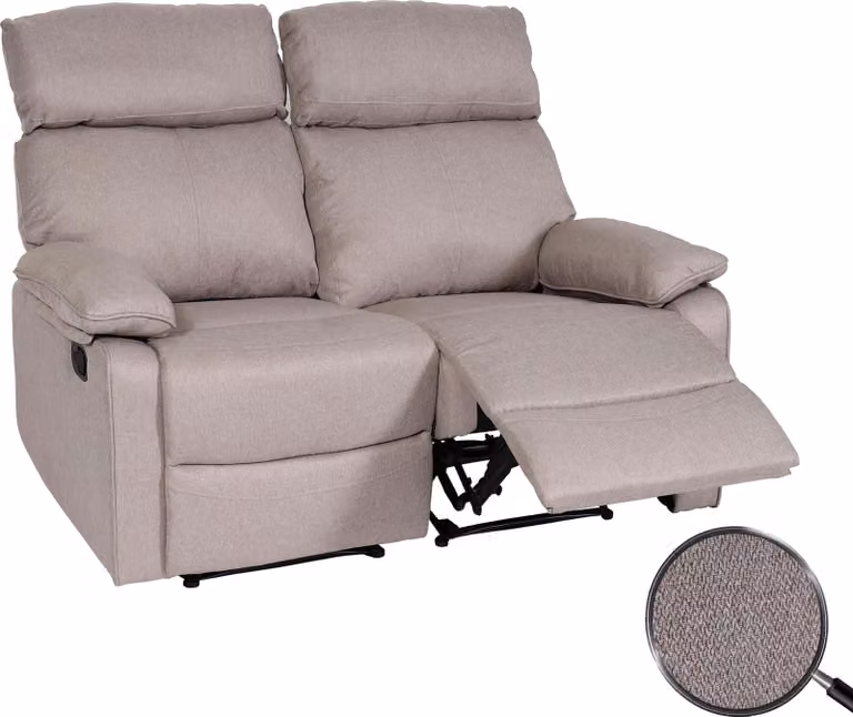 poltrona cinema 2 posti HWC-L93, poltrona reclinabile poltrona TV divano, bracciolo reclinabile funzione nosag sospensione tessuto/tessuto ~ grigio-marrone