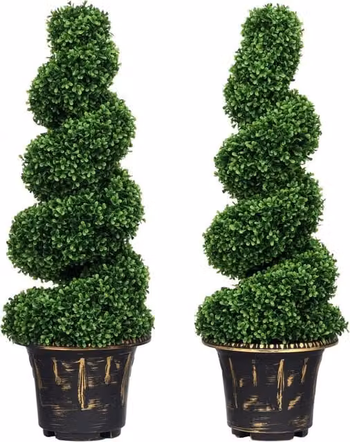 Set di 2 Piante Artificiali Bosso a Spirale XYLO con Vaso Verde, Altezza: 90 cm – 1