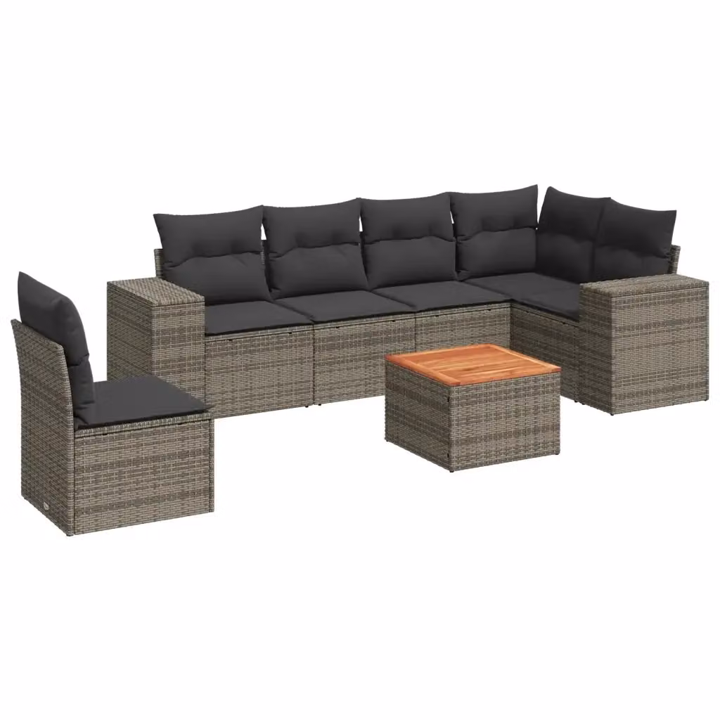 Set di divani da giardino vidaXL a forma di L composto da 7 pezzi con cuscini grigi in polyrattan e telaio in legno di acacia – 2