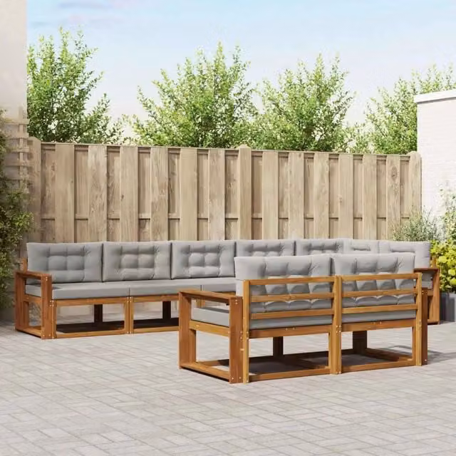 Set di divani da esterno a forma di U vidaXL in legno di acacia con cuscini, beige e grigio