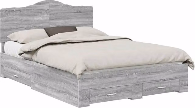 Letto matrimoniale | Letto per adulti | Struttura del letto con testiera Grigio Sonoma 140 x 190 cm