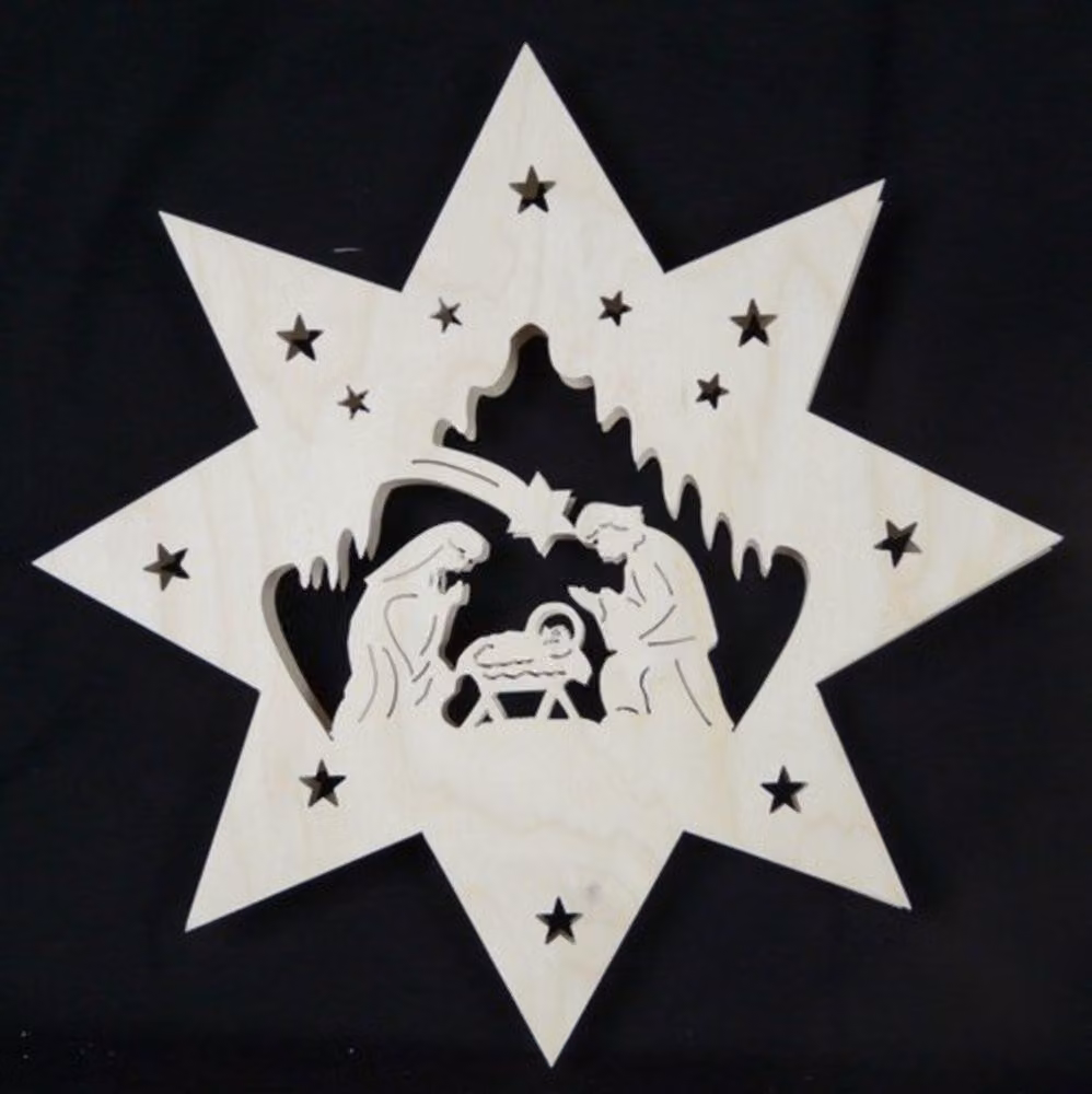 Pannello decorativo con l'immagine della Natività e illuminazione. Dimensioni: 33x33x4 cm. Nuovo