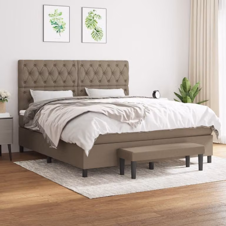 The Living Store Letto a molle con materasso Taupe 160x200 cm in tessuto
