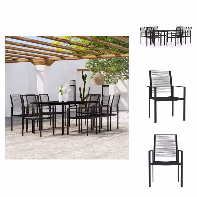 vidaXL Set da pranzo da giardino 9 pezzi nero - Set di mobili da giardino