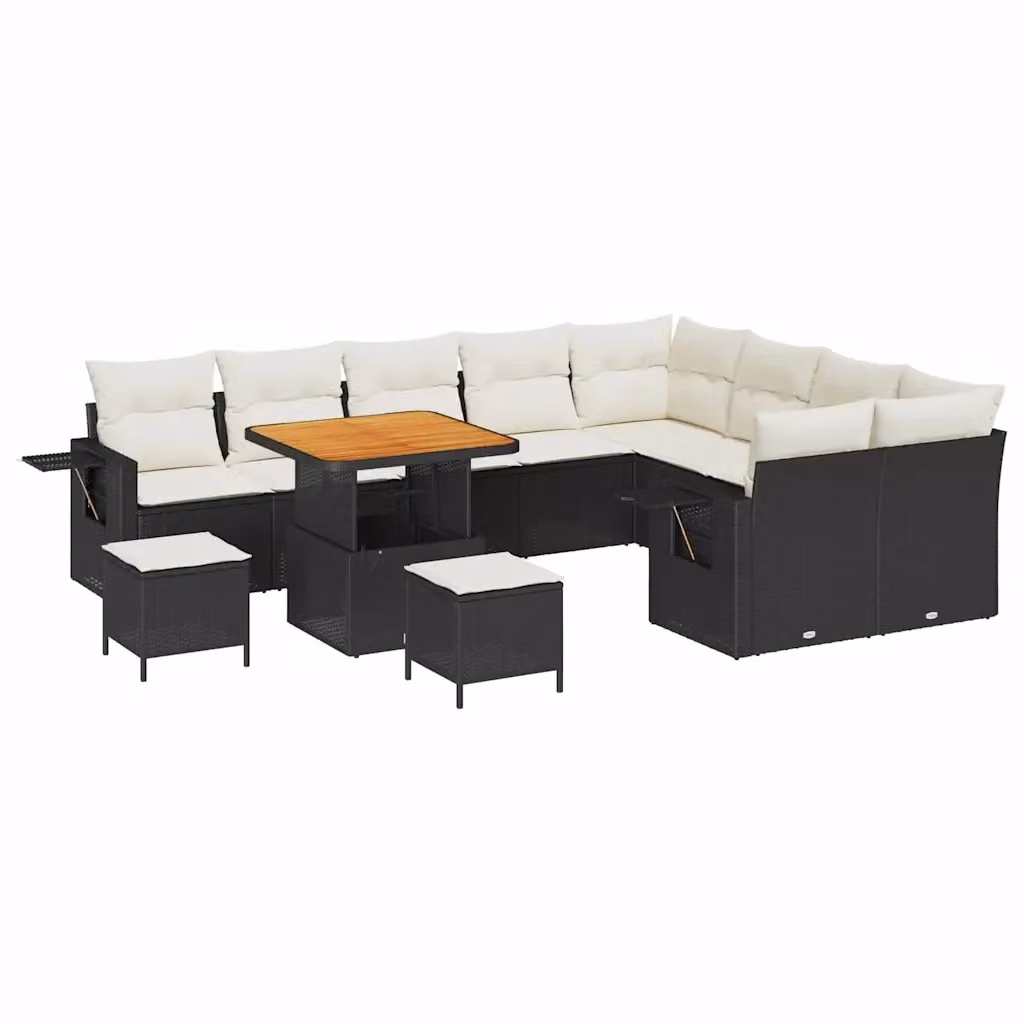 Set Divano da Giardino vidaXL 12 Pezzi a Forma di U con Tavolino e Pouf, Colore Nero e Beige – 2