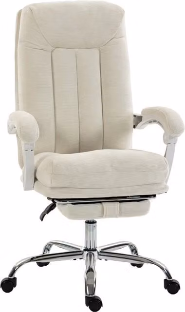 Sedia da Ufficio Ergonomica in Tessuto Ciniglia Crema, Poltrona Inclinabile a 135 Gradi con Poggiapiedi e Altezza Regolabile per Casa Studio