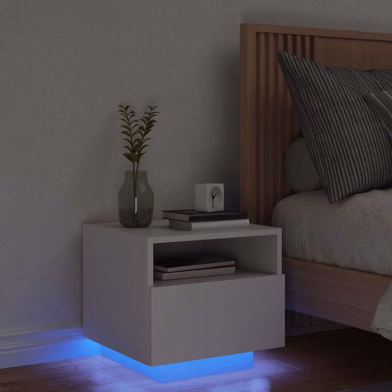 vidaXL Comodino Moderno con Luci LED Bianco L: 40 cm, P: 39 cm, H: 37 cm