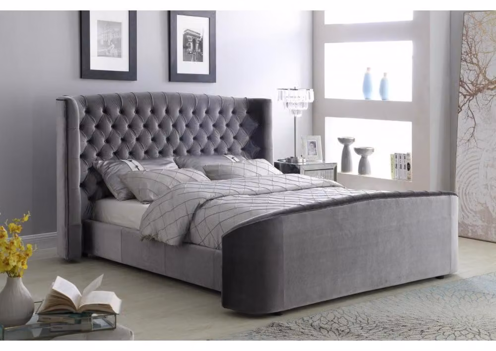 Designer Bett Schlafzimmer Betten Leder Hotel Luxus Polster Samt