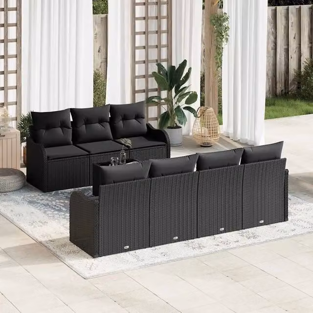 Set Divano da Giardino 8 pz 7-Numero di posti Nero 3354282