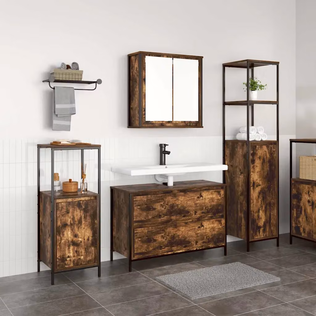 Set di mobili per il bagno moderno vidaXL in 3 pezzi, colore marrone e nero, L 90 x P 34,5 x H 60 cm