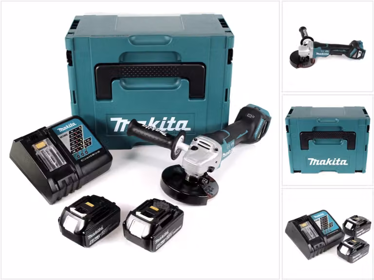 Makita DGA 517 RGJ Smerigliatrice angolare a batteria 18V 125mm in valigetta Makpac + 2x Batteria BL1860 6,0Ah + 1x Caricabatterie DC 18 RC