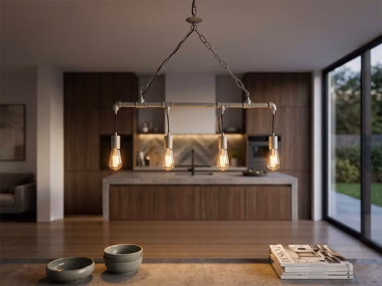 Lampada a sospensione a barra AMARCORD in stile industriale con finitura a tubi dell'acqua, grigio antico