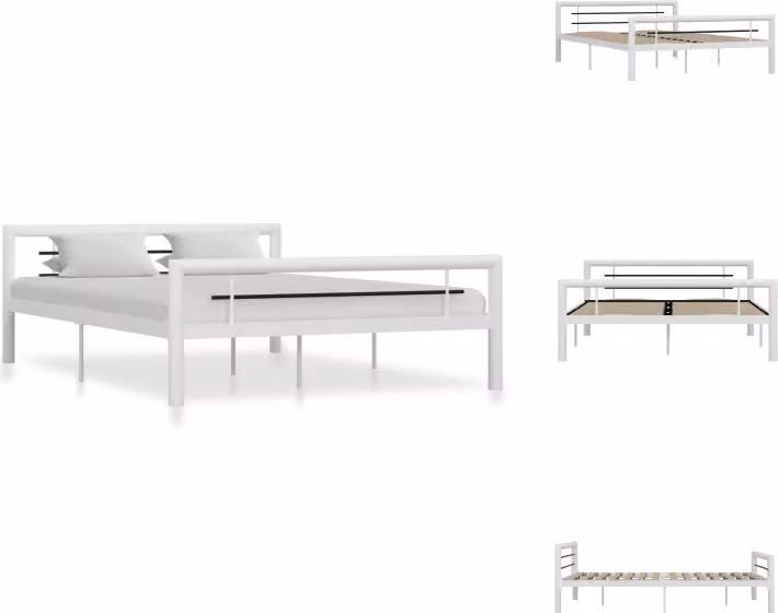 vidaXL Struttura letto in metallo bianco e nero 140 × 200 cm - Letti e strutture letto