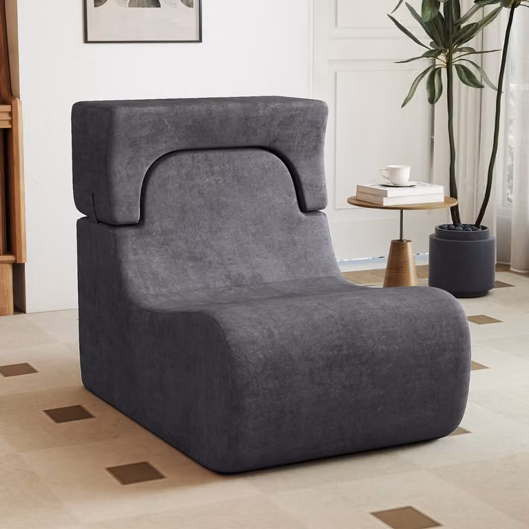 Sedia da pavimento Costway per adulti, divano pigro moderno in microfibra di velluto grigio con poggiatesta staccabile e imbottitura in schiuma