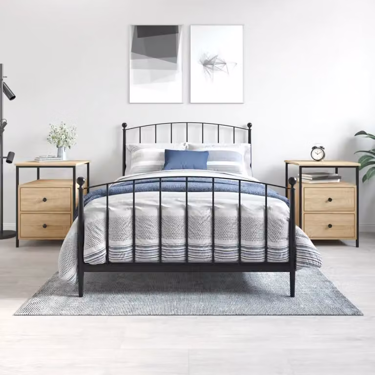 Set di 2 comodini vidaXL in legno multistrato e metallo stile industrial, colore rovere sonoma, L 44 cm x P 45 cm x H 60 cm