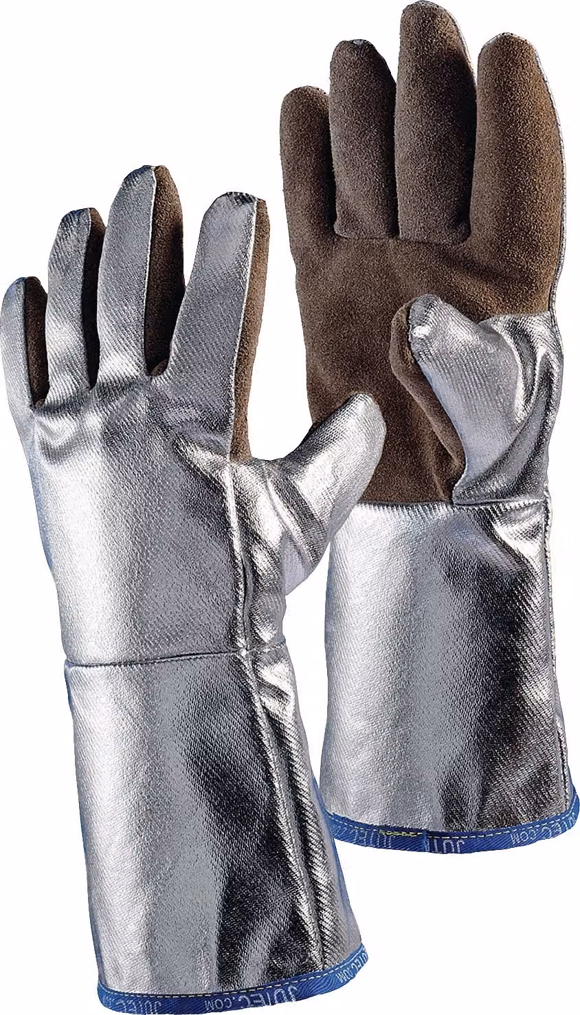 Guanti di protezione termica Jutec a 5 dita, taglia universale in pelle naturale/argento EN388,EN407 Cat.III