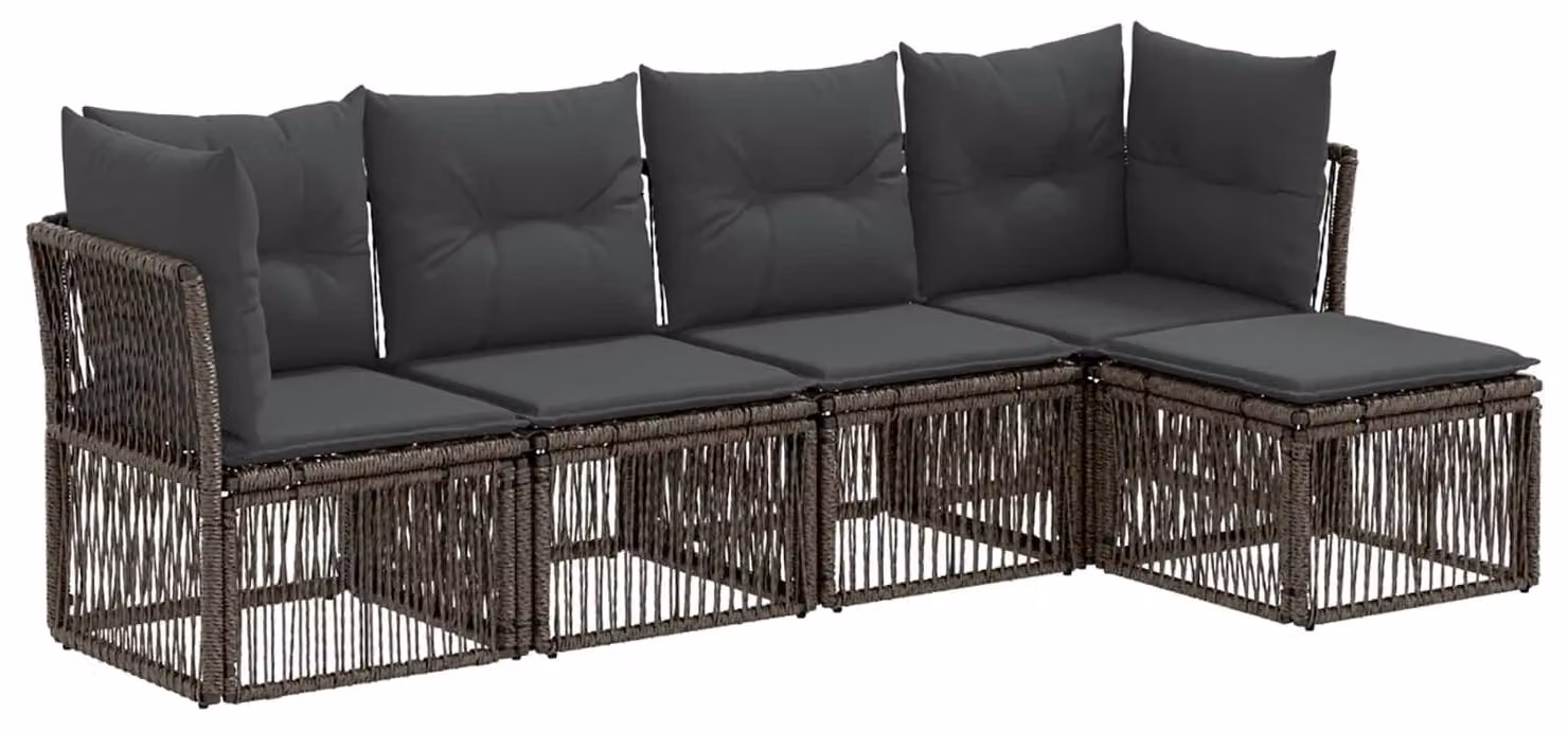 Set di divani da giardino, 5 pezzi, colore grigio, in rattan sintetico