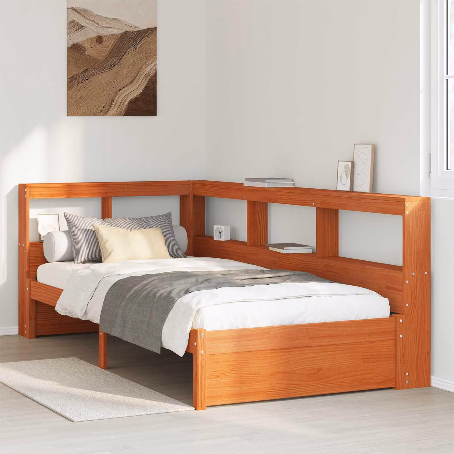 Maison Exclusive - Letto contenitore con libreria integrata e testiera in legno massello di pino