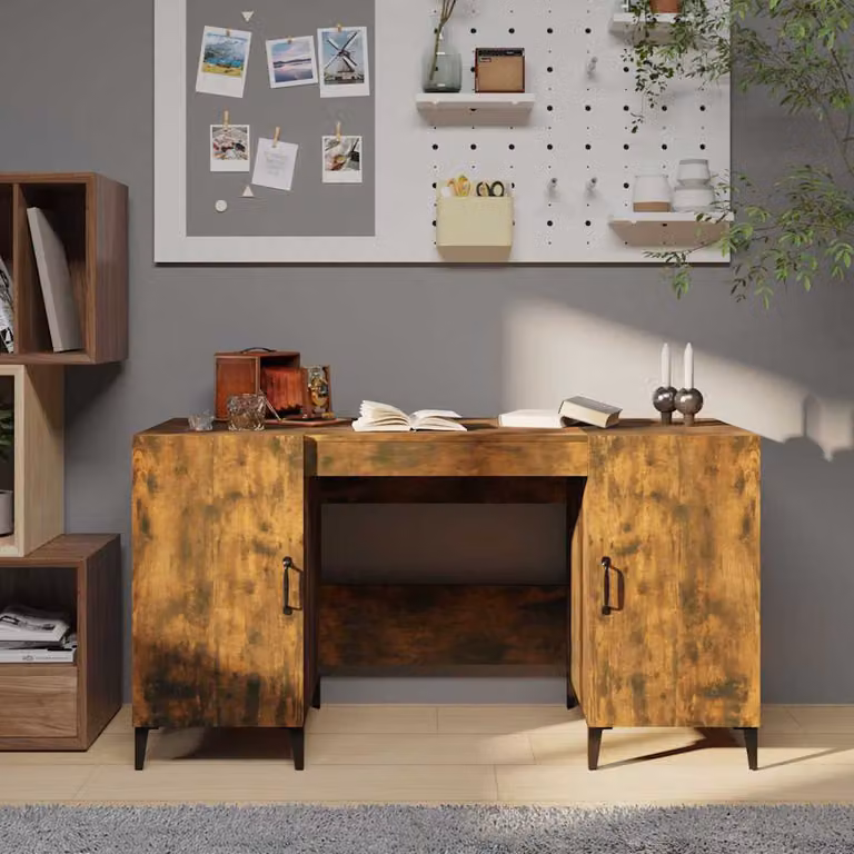 Scrivania da ufficio vidaXL in legno e metallo colore marrone, L 140 x P 50 x H 75 cm