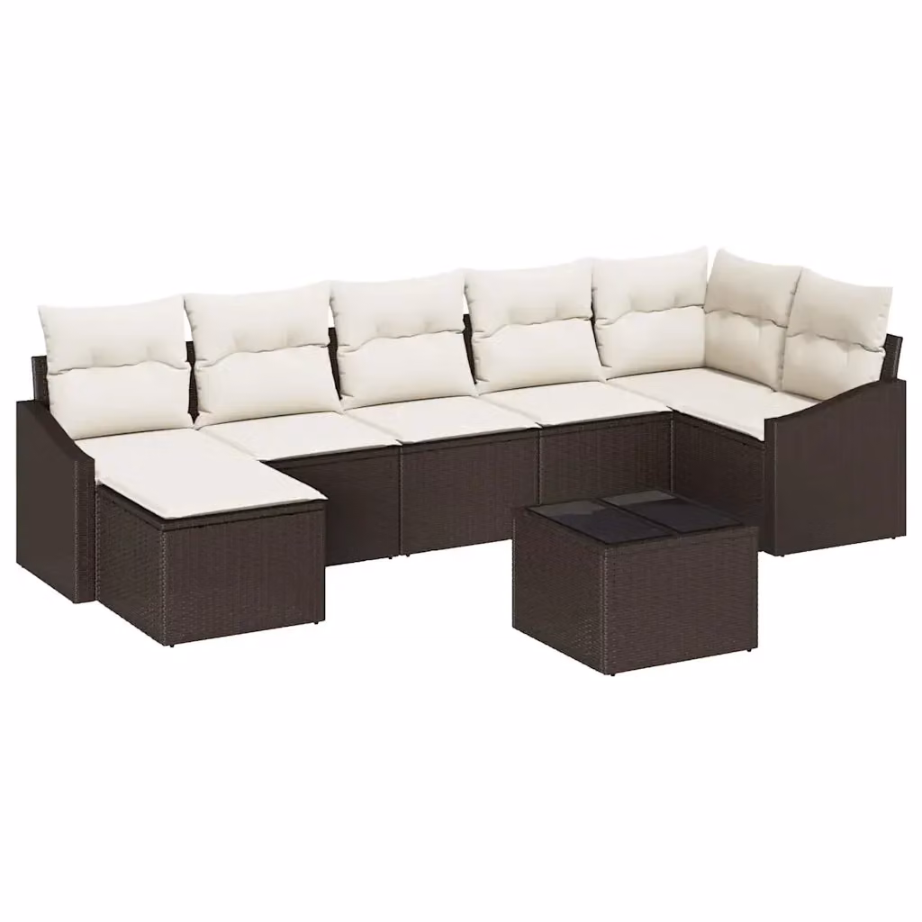 Set di divani da giardino vidaXL 8 pezzi in rattan marrone con cuscini beige e tavolino da esterno – 2