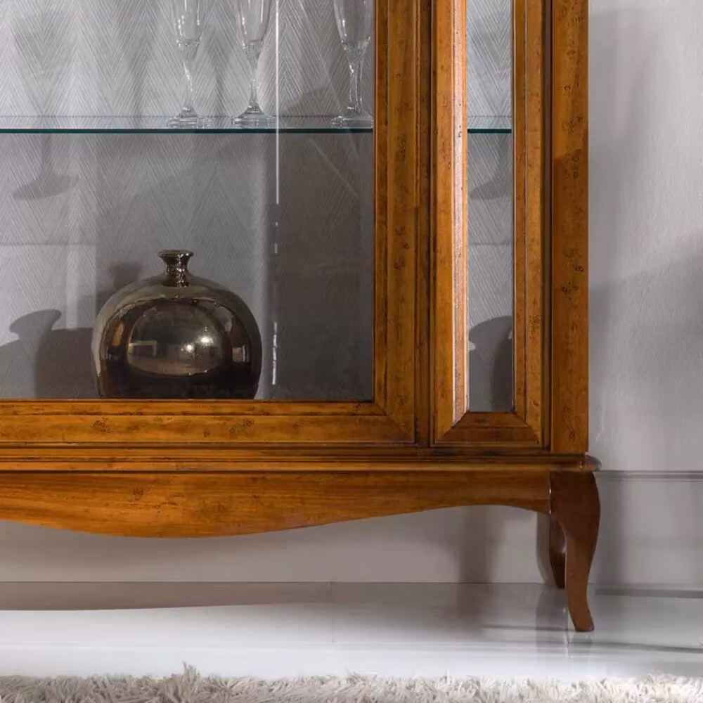 Vetrina classica in legno con ante in vetro e serratura Mobili 2G finitura Bassano marrone L: 111 cm, P: 44 cm, H: 190 cm – 2