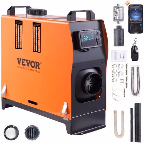 Riscaldatore d'Aria Diesel VEVOR All-in-One per Auto Camper e Camion 12V 5-8KW con Controllo Bluetooth e Temperatura Regolabile 8℃-36℃ Colore Arancione