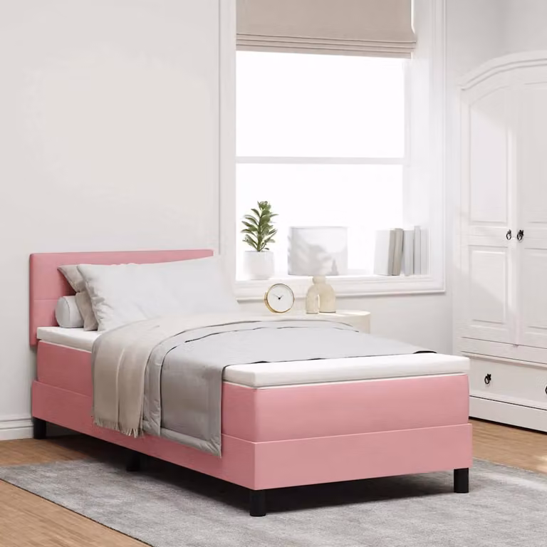Letto a molle con illuminazione LED sottostante vidaXL in velluto rosa L 80 cm x P 200 cm