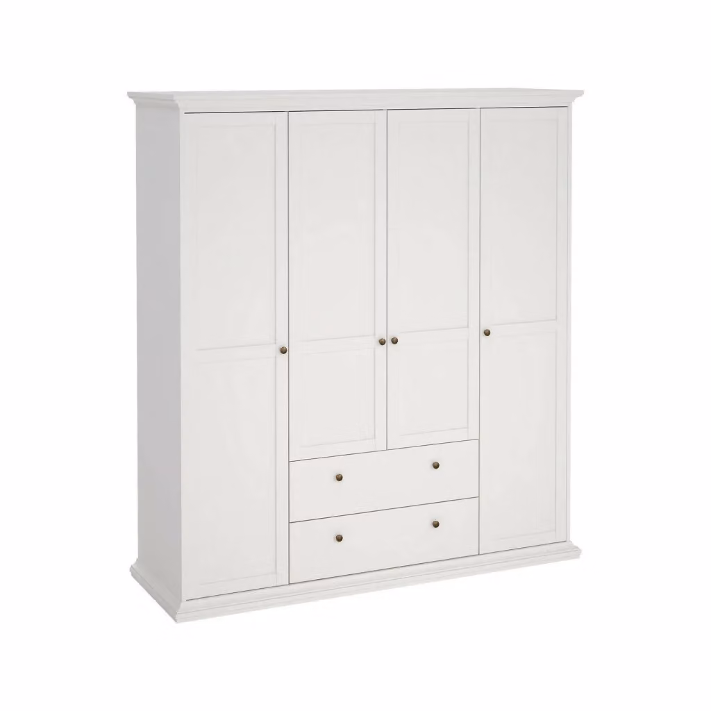 Armadio Amarena DMORA per camera da letto, cabina armadio con ante a battente e cassetti, Bianco opaco, L: 181 cm, P: 60,5 cm, H: 200,6 cm – 2