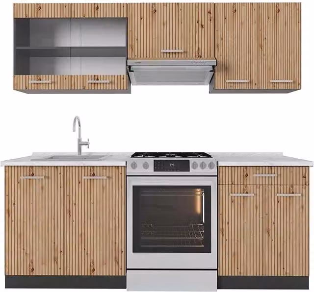 Cucina componibile moderna Vicco R-Line in rovere e antracite L: 200 cm