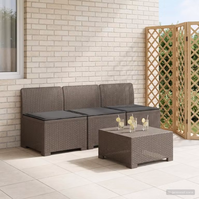 Divano da giardino a 3 posti vidaXL in look rattan con cuscini imbottiti, colore antracite/grigio