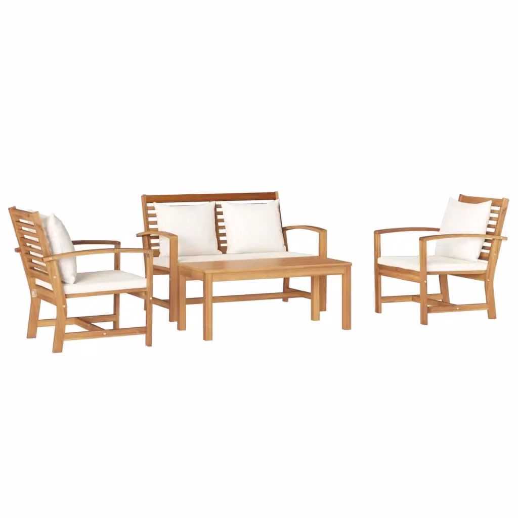 vidaXL Set Divano da Giardino 4 pz in Legno di Teak Solido Naturale con Cuscini Marroni – 2